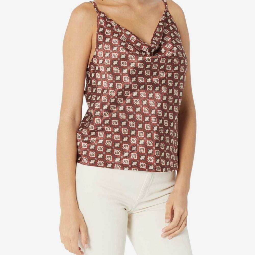 NWT bishop + young, satin printed, cowl neck spaghetti strap top size small